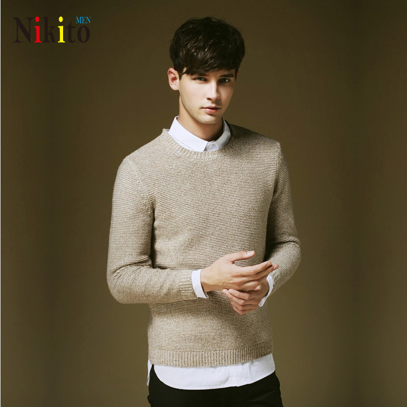 2015 new arrival men's sweater wool winter casual o-neck slim fit long sleeves knitted men sweaters pullovers m~xxl 2 color