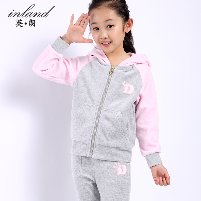Children's clothing female child casual set 2015 spring and autumn child sweatshirt child long-sleeve sports velvet twinset