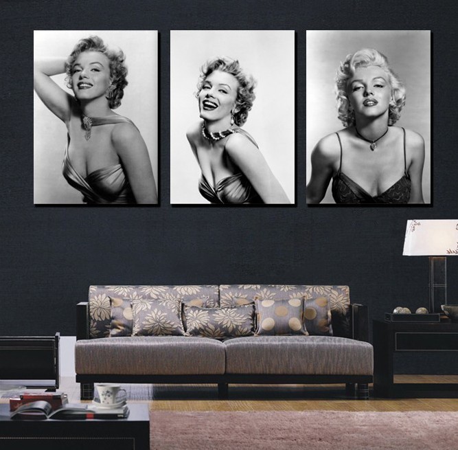 Free shipping 3 panel modern SEXY Marilyn Monroe home decoration combinative canvas painting picture on wall printed painting