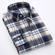 Premium Pre-washed Men’s Plaid Twill Shirt Soft Texture Classic Scottish Tartan Long Sleeve Checks Casual Shirt 4XL Plus Size