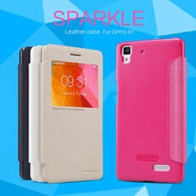 10pcs For OPPO R7 NILLKIN flip cover luxury Sparkle super thin protective Leather Case + Retailed Package