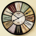60cm 34cm large wood wall clock vintage retro style with roman number metal frame for home