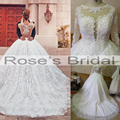 Said Mhamad Real Picture Wedding Dresses Long Transparent Sleeve Appliques Beading Pearls Chapel Train Bridal Dresses