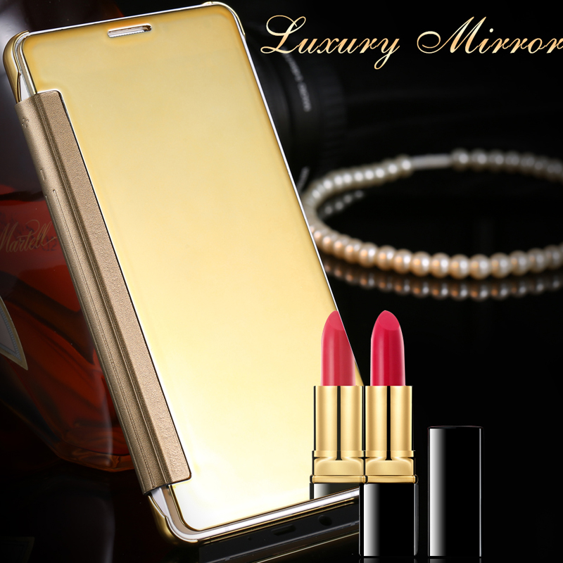 A5 A7 A8 Luxury Makeup Mirror Gold Plating Leather Flip Case For Samsung Galaxy A5 A7