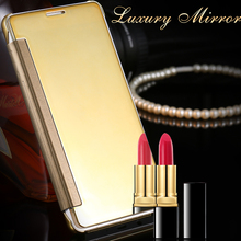A5 A7 A8 Luxury Makeup Mirror Gold Plating Leather Flip Case For Samsung Galaxy A5 A7