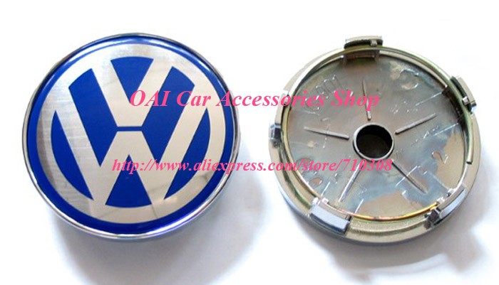 VW 3D SUV Blue wheel center caps 60MM