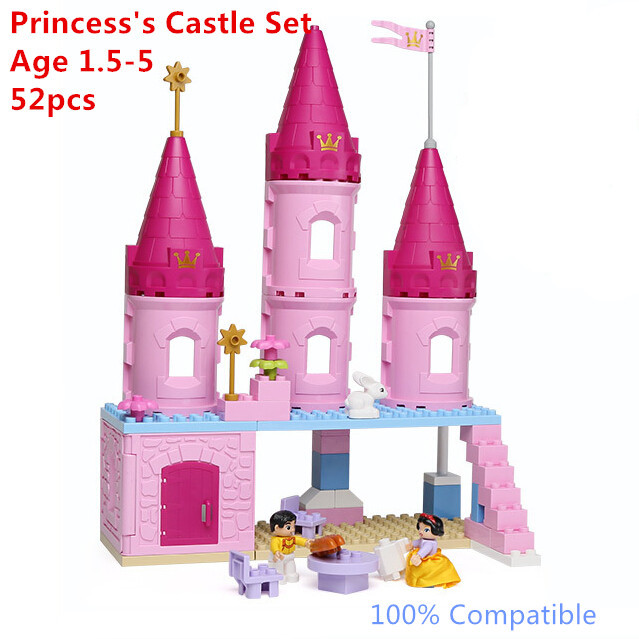 52pcs Big Building Blocks Princess Pink Castle Set Compatible with L*go Duplo Quality ABS Baby Toys Gift Educational Toys