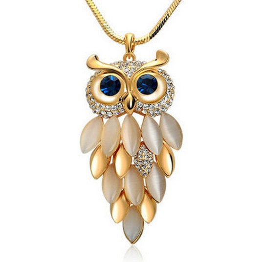 New Brand Design Fashion Gold Silver Necklaces Women Jewelry Crystal Rhinestone Gem CZ Diamond Owl Long