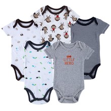 Summer Cotton Baby Rompers Infant Toddler Jumpsuit Short Sleeve 5 Pcs Baby Girl Boy Clothing O