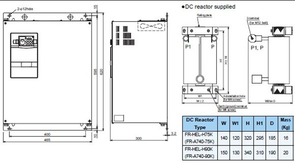 FR-A740-75K-CHT dimensions