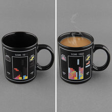 Block Pattern Magical Heat Sensitive Color Changing Ceramic Milk Mug Coffee Cup Free shipping