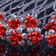 20pcs Rose shaped Women wedding hair accessories Crystal Flower Hair Jewelry Rhinestone Hair Clips Pins Accessories H-6+1
