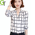 2016 New Autumn Chiffon Blouse Women Printed Plaid Shirts Chemise Femme Long Sleeve Tops Blusa Feminina
