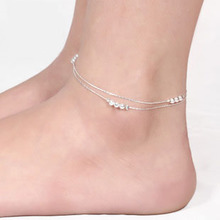 bracelet leg silver plated Foot jewelry 3 beads Ankle link Chain on foot barefoot sandals Beach Anklets for women JL037R
