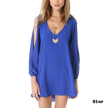 AliExpress |2015 mujer verano Vestido Casual Sexy v-cuello flojo desigual pantalones cortos hombre Vestido de chifon 4 Color talla grande fiesta playa Vestido entrega gratuita