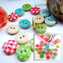 50pcs Mixed Color 15mm Polka Dot Rustic Plaid Handmade Diy Accessories Small Wooden Buttons Sewing Supplies