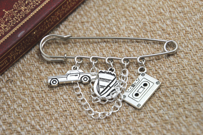 12pcs Supernatural inspired Dean Winchester themed charm with chain font b kilt b font pin brooch