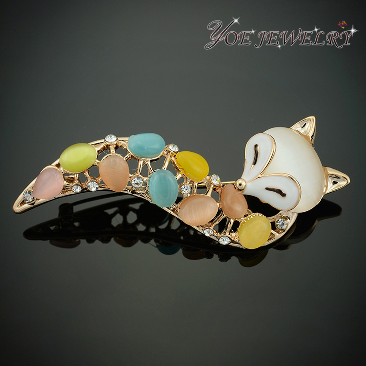 2014 New Arrival Popular Animal Jewelry Multi Color Opal Brooch Sexy Fox Brooches For Women Silver