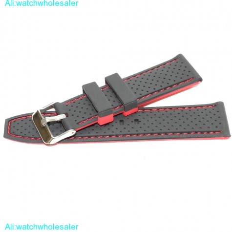 22mm Very Nice Black With Red Silicone Unisex Watch Band Straps WB1047C22JB