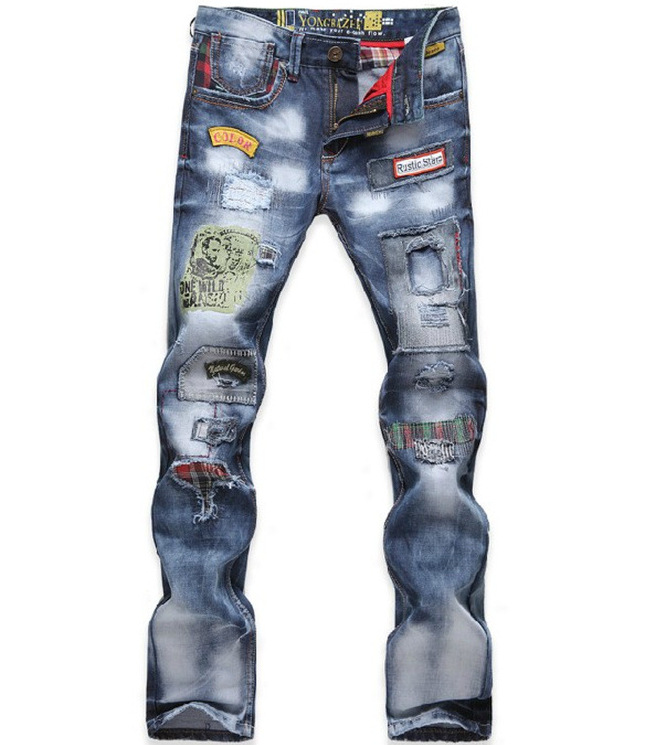 Европа и америка фирменный стиль мужчины рваные джинсы граффити лоскутное популярные хип-хоп уличной свободного покроя м . н . брюки