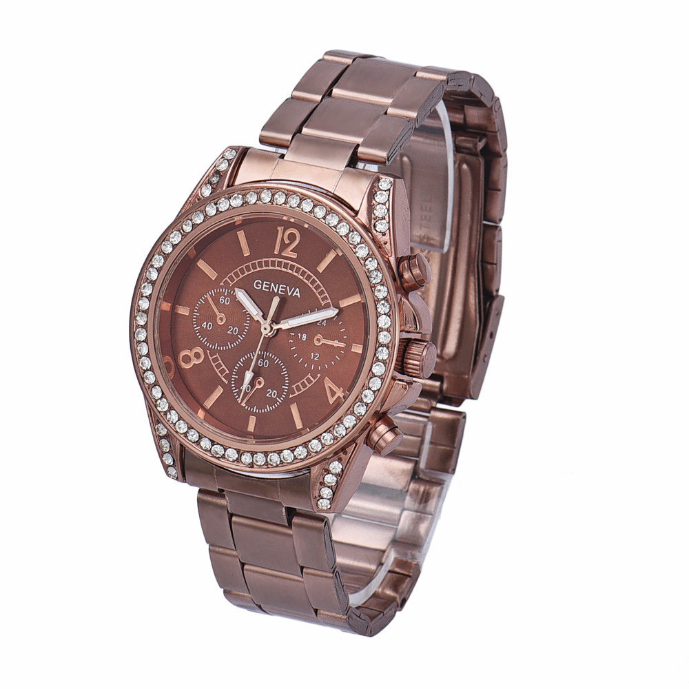 2016 New Brand Gold Geneva Casual Quartz Watch Women Stainless Steel Crystal Dress Watches Relogio Feminino Ladies Clock