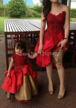 Custom made 2 Pieces Red and Gold Taffeta Mother Daughter Pageant Dresses Sets 2015 For Wedding