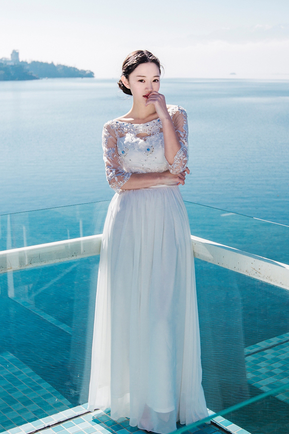 Elegant white chiffon long dress Tulle Beaded dress Long Sleeves Floor Length long Prom party Dresses maxi beach holiday dress