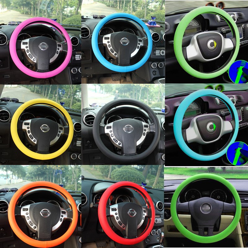 High Quality Fashion Muti Color Leather Texture Car Auto Silicone Steering Wheel Glove Cover Soft  Universal Auto Supplies