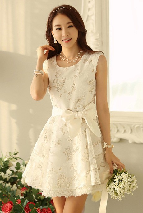 HOT-SALE-Korean-Fashion-Cute-Floral-Print-Organza-Ball-Gown-White-Lace-Dress-Elegant-Summer-Style