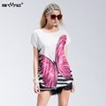 FROMMAZZ 2016 New Summer Women T Shirt Casual Fashion Printed Butterfly Round Neck Short Sleeve Cltohes