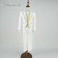 Children White Tailcoat Formal Golden Flowers Blazer Prom Wedding Boys Suits 5pcs Leisure Jacket Set Kids