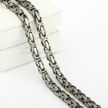 5 6 8mm Byzantine Box Chain Stainless Steel Necklace Mens Boys Black Silver Tone Chain Necklace
