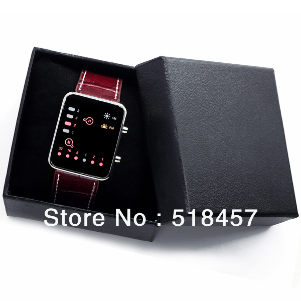 New Promotion Brown Band LED Digital Light Men Boys Casual Wrist Watch Watches Gift Paper Box
