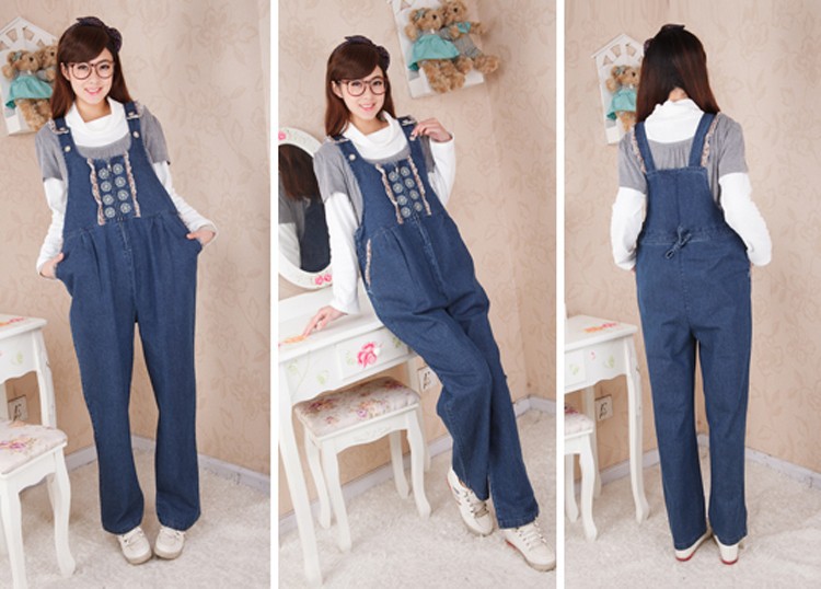 wholesale 1pcs pregnant women overalls spring and autumn fashion and casual full length loose denim maternity women jumpsuit (9)