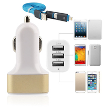 2 in 1 Cable+3 USB Ports 2.1A Car-Charger For iPhone 5 5S 4S 6S 6 plus For ipad 2 3 4 5 For Samsung Galaxy S4 S5 S3 car charger