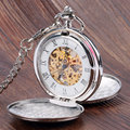 Simple Design double full hunter Mechanical Pocket Watch for Women Men Steampunk Watches with Chain P850C