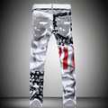 2016 Men Slim Jeans American USA Flag Printed Design Jeans Graffiti Print Casual Denim Trousers Plus