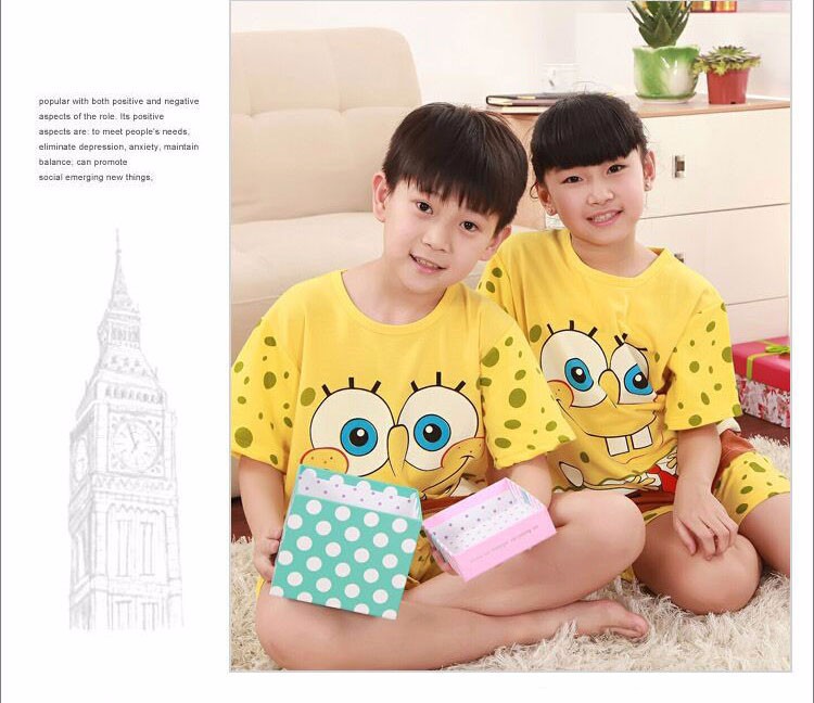 7 Matching Family Clothes Cartoon SpongeBob T-shirt+Short Pants Loose Family Set Clothes Mother Daughter Dad Son Matching Clothes