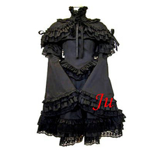 Free Shipping Gothic Lolita Punk Fashion Dress Black Cotton Dress And Cape Outfit Cosplay Costume Tailor-made