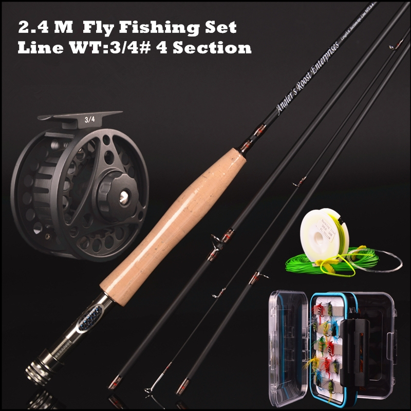 30t carbon fly rod 2.4 m 2.58 meters line wt 3/4# 4/5# 4 section fly fishing rod fishing tackle combo set fly fishing