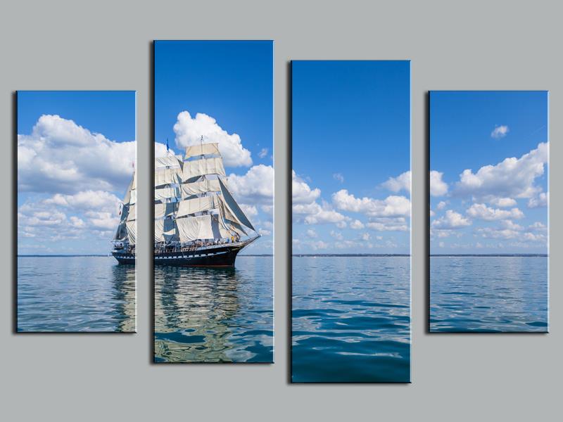 2015 Hot Sell 4 panel Seaview Sailing White Cloud Blue Sky Large HD Picture Modern Home Wall Decor Canvas Print Oil Painting