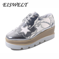 British Style Women Oxfords Bling Gold Silver Stars Creepers Lace Up Flats Spring Autumn Wedges Platform