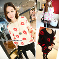 FREE SHIPPING WINTER SPRING FEMALE SMOOTH MOHAIR SEXY LIPS PRINT KNITTED PULLOVER SWEET CASUAL SWEATER OUTWEAR