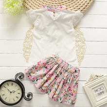 Summer Floral Paragraph Girls T shirt Floral Skirt Sets 0 4Years Cotton Necklace Baby Sets