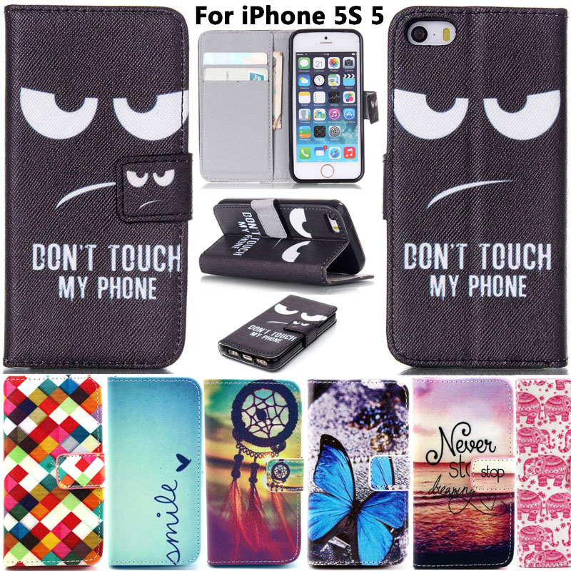Fashion Cartoon Book Style Leather Flip Phone Case Cover For Apple iPhone SE 5S 5 5se