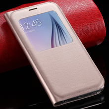 High Quality Ultra Flip PU Leather Smartphone Case For Samsung Galaxy S6 G9200 Fashion View Window
