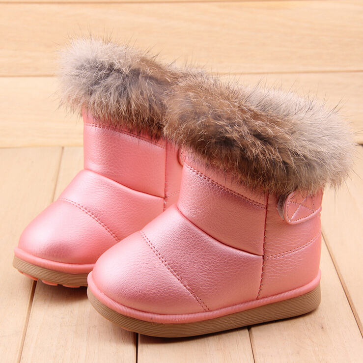2015 Winter Rabbit Hair Ankle Children Boots Kids Snow Boots Baby Boys Girls Shoes Rubber Soles