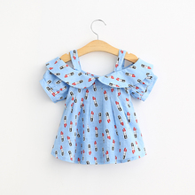 Girls summer dress shirt lipstick pattern female baby cotton sling short sleeved blouse