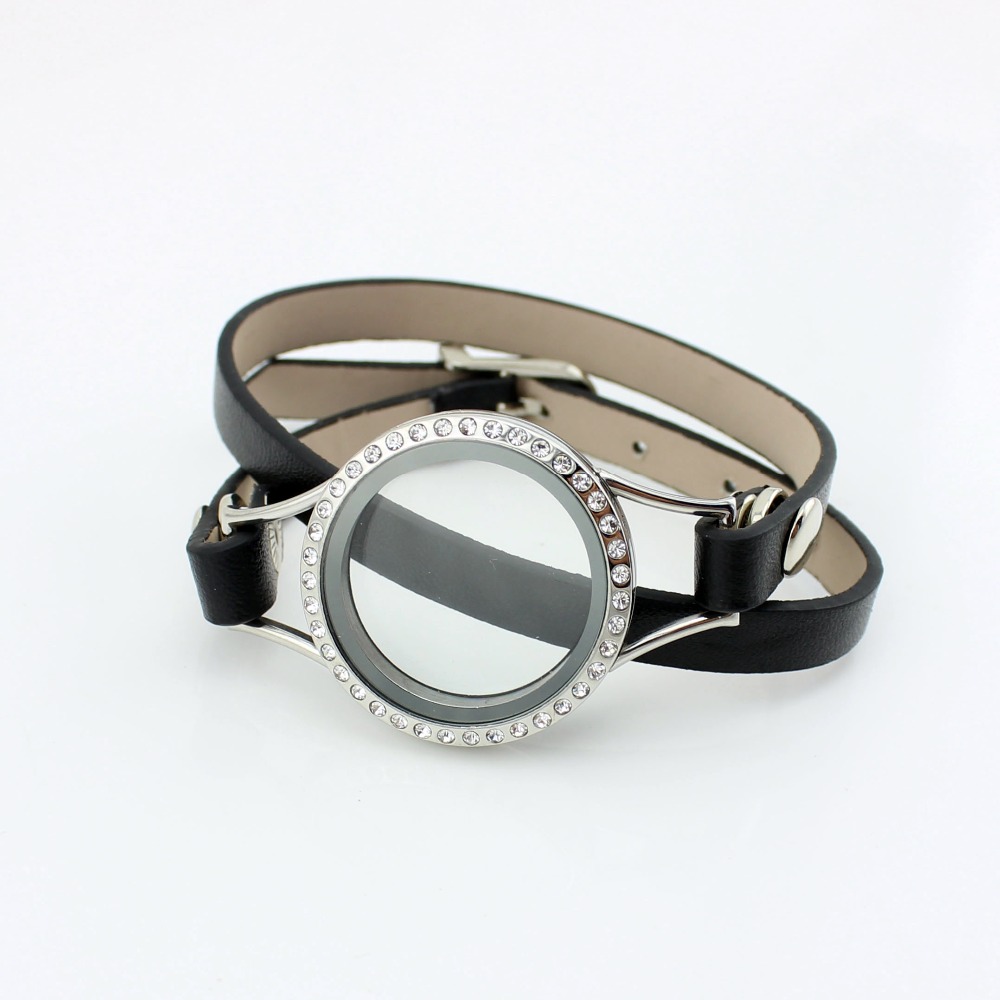 10PCS Scew Crystal Living Memory Locket Bracelet Alloy Leather Wrap Bracelet For Floating Charms Christmas Gift