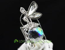 women 18K yellow gold plated Fashion big large 2cm Austrian Crystal Angel fairy Pendant Chain Necklace